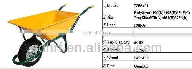 Plastic tray farm wheelbarrows WB6401with pneumatic wheel