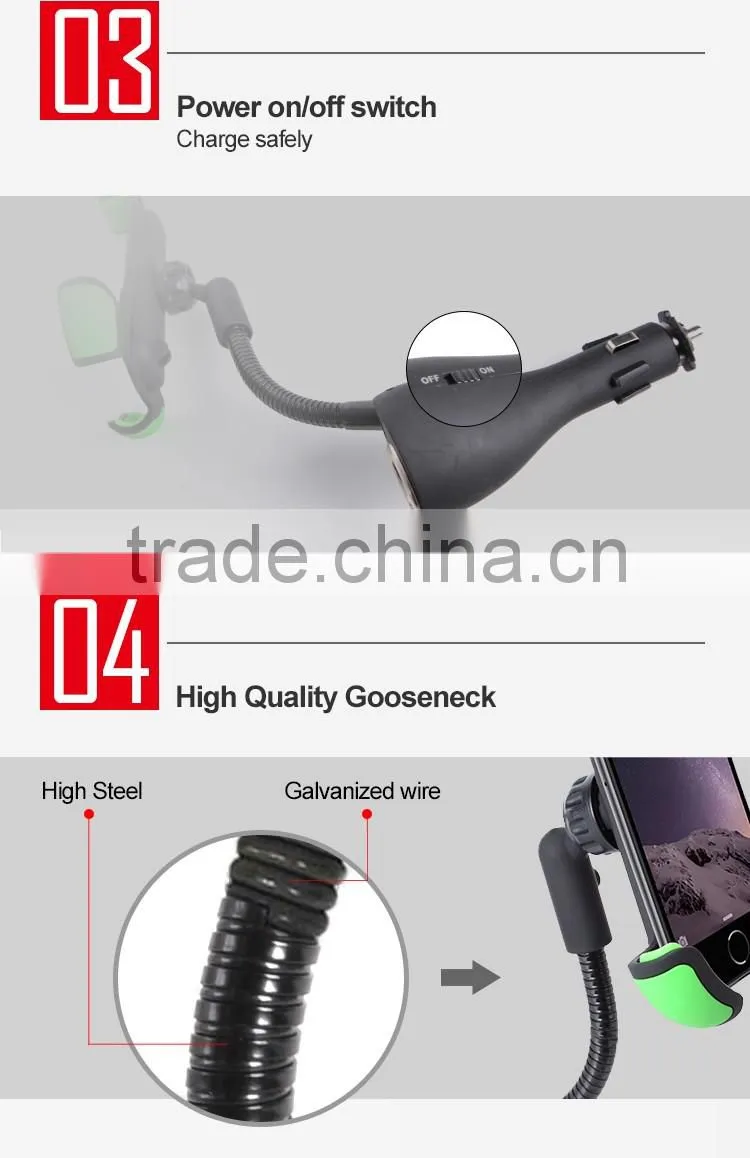 Universal dual USB port car charger holder cigarette socket suitable 4-6.3in smartphone