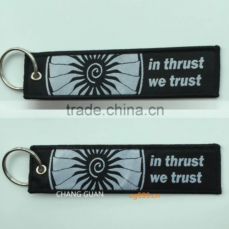 The black woven label key ring