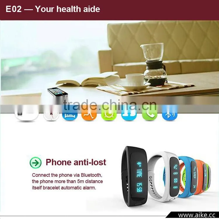 Smart Wrist Watch E02 Smartband Waterproof Bluetooth Fitness Tracker Health Bracelet Sports Wristband Gear Fit For Android IOS