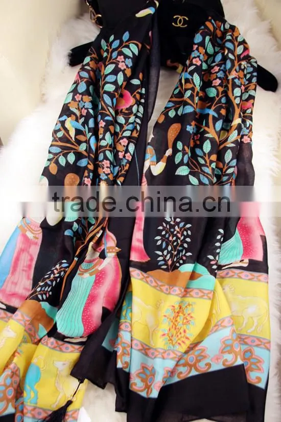 2015 New design Pure Plain Pink solid color lamb wool scarf with fringe