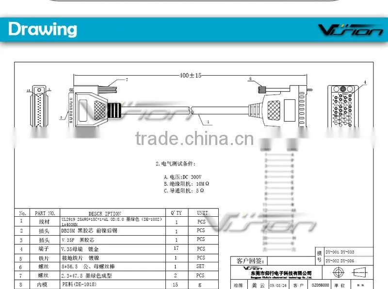 10FT DB25 male to V35 female DTE Cable in black