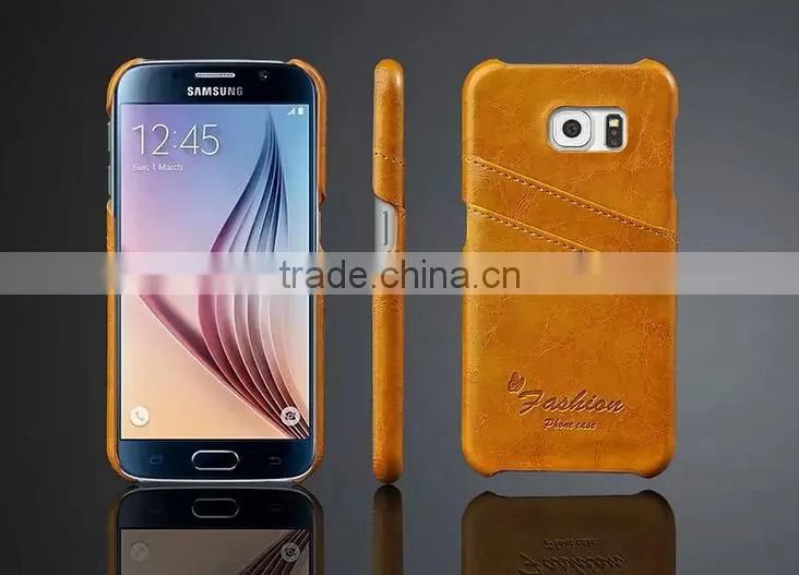 Card Holder Genuine Wax Matt Leather Back Cover For Samsung Galaxy S6