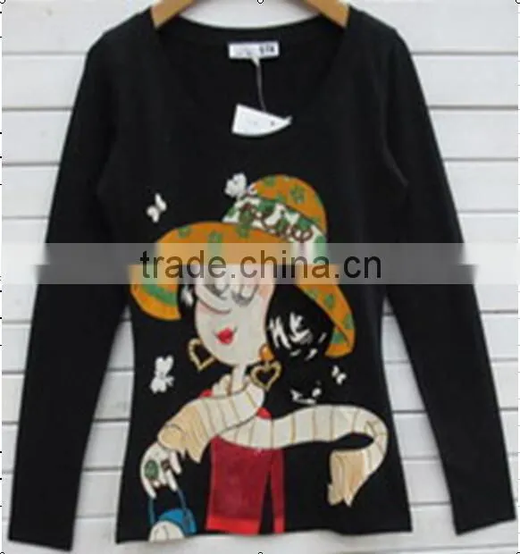 Scoop neck t shirt womens long sleeve 3d t-shirt T004