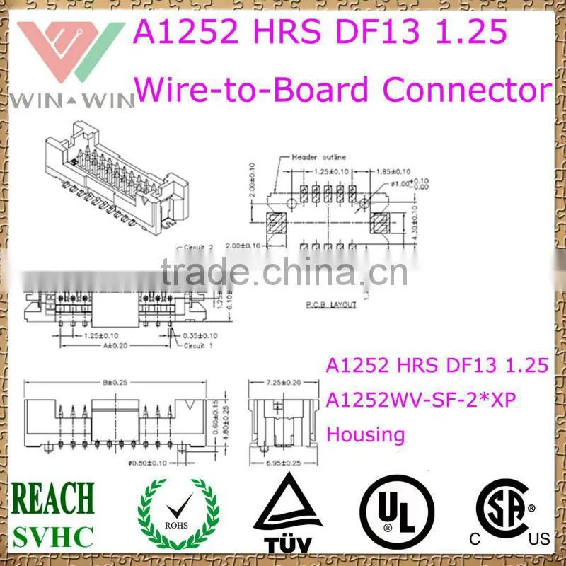 1.25mm pitch A1252 HRS DF13 1.25 Electronic Wire to Board Connector