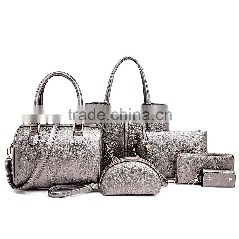 China Wholesale Handbags 2016 Woman Fashion 6 Pieces Leather Handbag Set