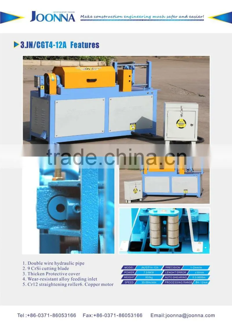 Joonna 40mm TUV quality 9crsi blade reinforced steel straightening and cut machine GT4-12A