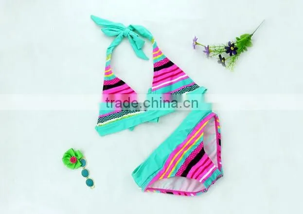 Slim Colorful Strings Print infants kids girls bikini swimsuit Bathing swimwear