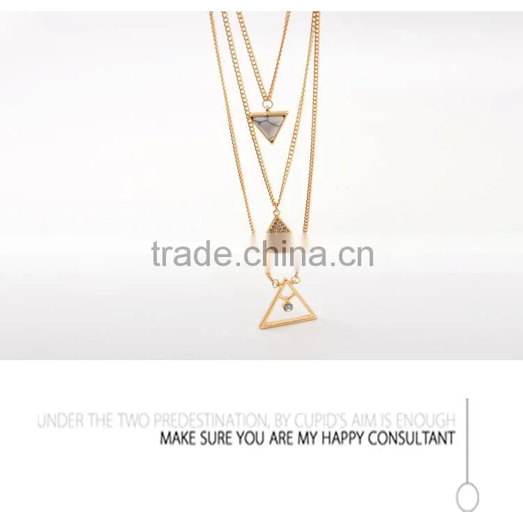 Yiwu factory three layers triangle turquoise necklace
