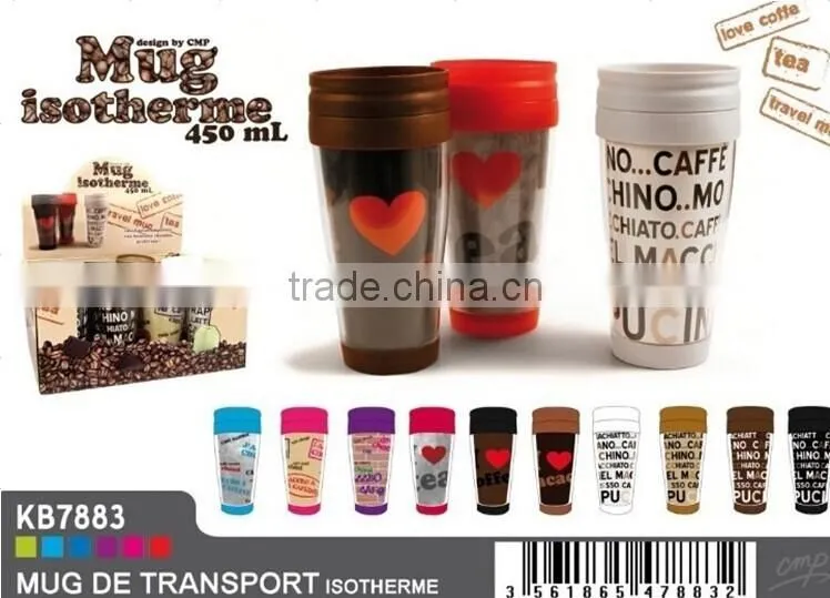 Colorful 14OZ Double Wall Plastic Coffee Cup With Inner Color-paper