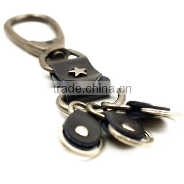custom made authentic leather metal key chains with metal ring