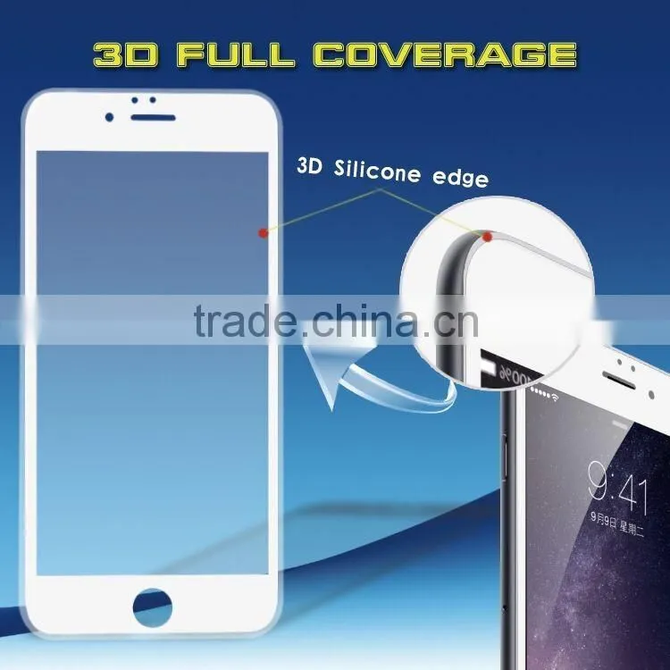 2016 latest design, 3D curved tempered glass screen protector, 3D silicone edge anti shock screen protector for iphone 6s