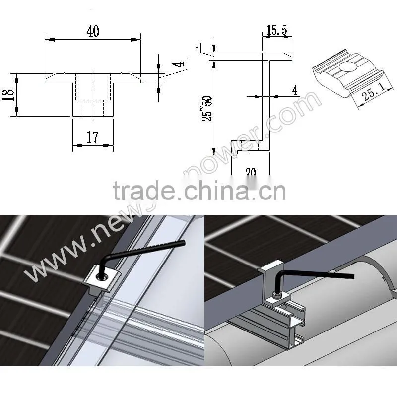Anodized Aluminum Inner/Mid Clamp Kit,End Camp Kit for Roof Solar Mounting System