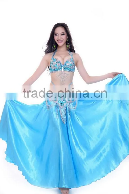 Wuchieal Professional Belly Dance Performance Skirt, Black Satin Skirt Long
