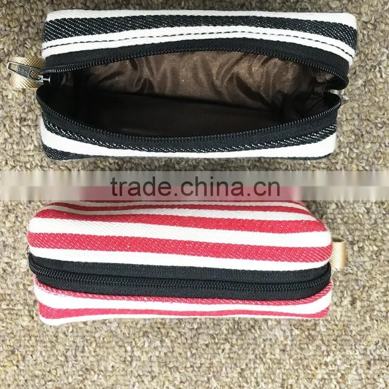 Strip Canvas Toiletry Bag Portable Travel Mini Cosmetic Bag With Ykk Zipper