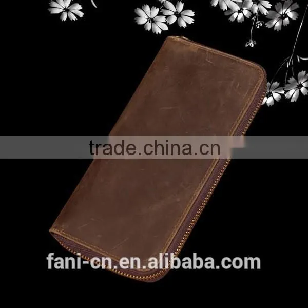 First layer cowhide leather zipper wallet with high quality for men