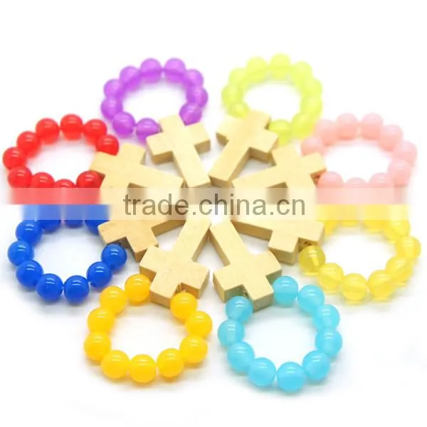 high quality catholic wooden cross ring, religious glass rosary ring