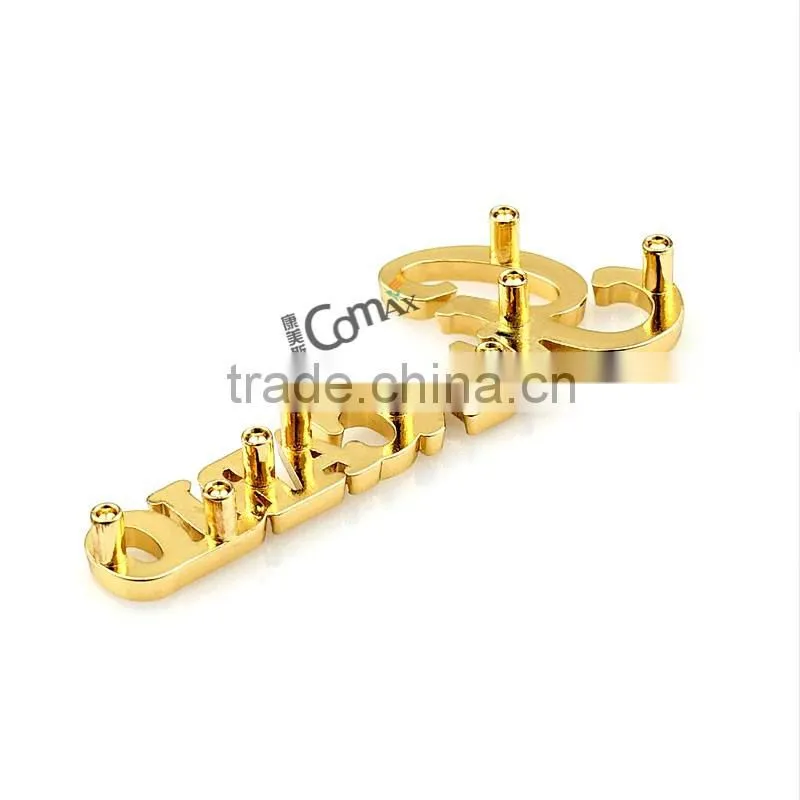Popular gold custom handbag logo small metal letters for bags