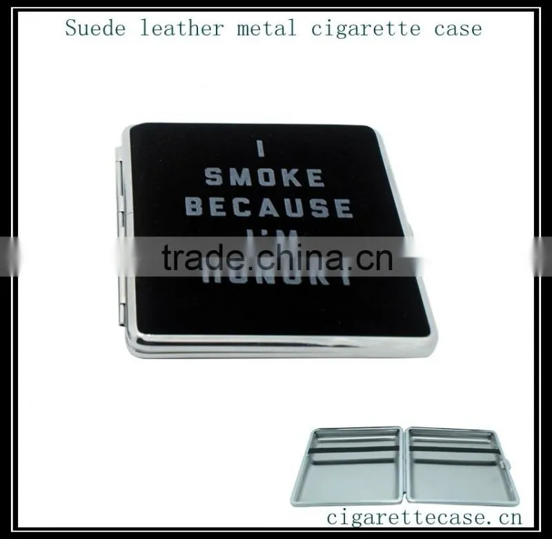 2014 high quality Black suede leather metal cigarette case box wallet with elastic holder