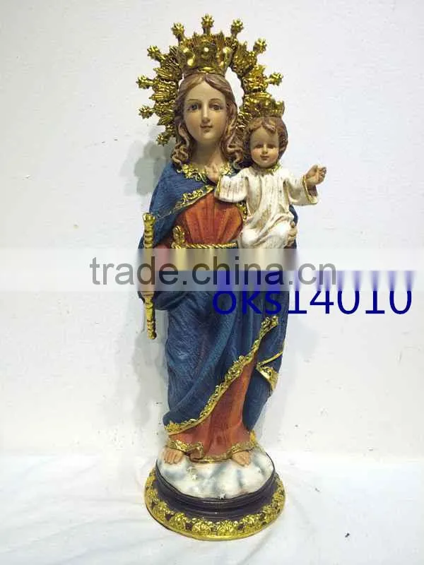 Factory 2016 resin religious virgin mary and baby juesus statue tabletop