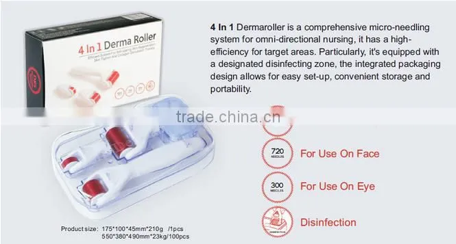 high quality stainless microneedling dermaroller 720/300/1200 pins acne scar removal derma roller kits 4 in 1 derma roller