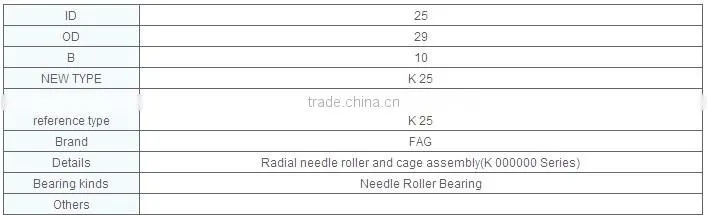 needle roller bearing K25 25x19x10mm