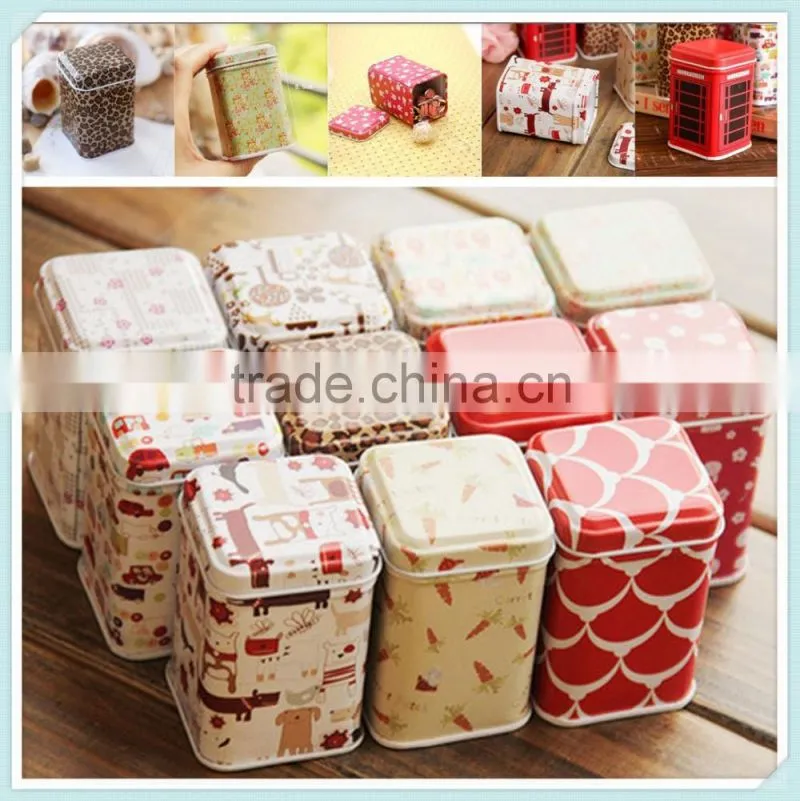 Jewelry Earrings Iron Metal Trinket Tin Tea Small Coin Box Cases Storage Square