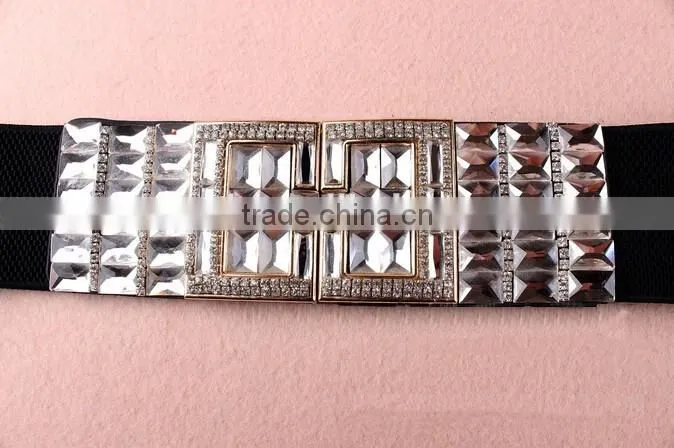 Wholesale rhinestone paved alloy buckle elastic sex women lady waist belt