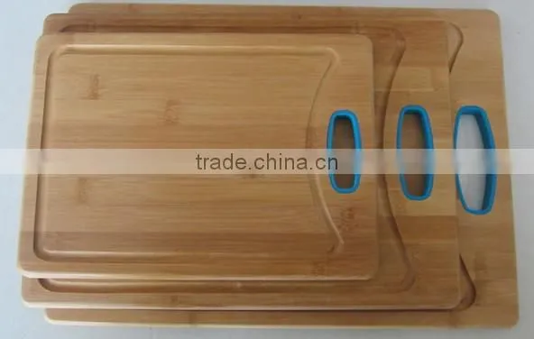 Three size bamboo cutting board with silicone handle #32006