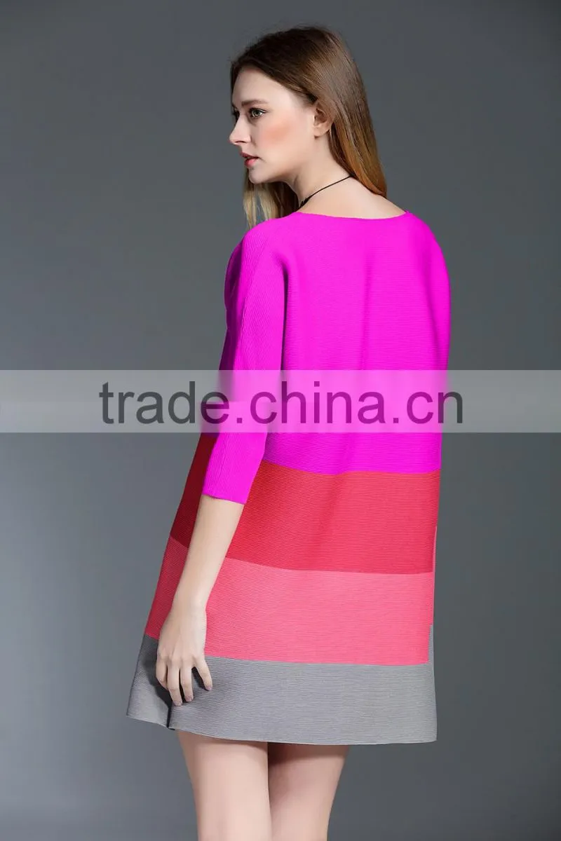 2017 new design ladies striped stitching big size wrinkle dress