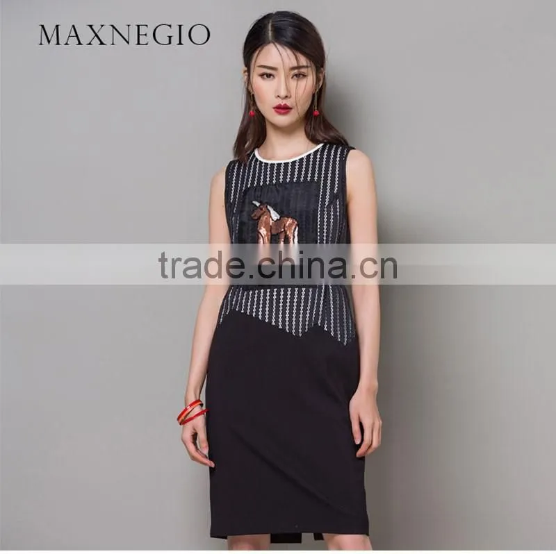 Maxnegio fashion new products applique black sequin dress
