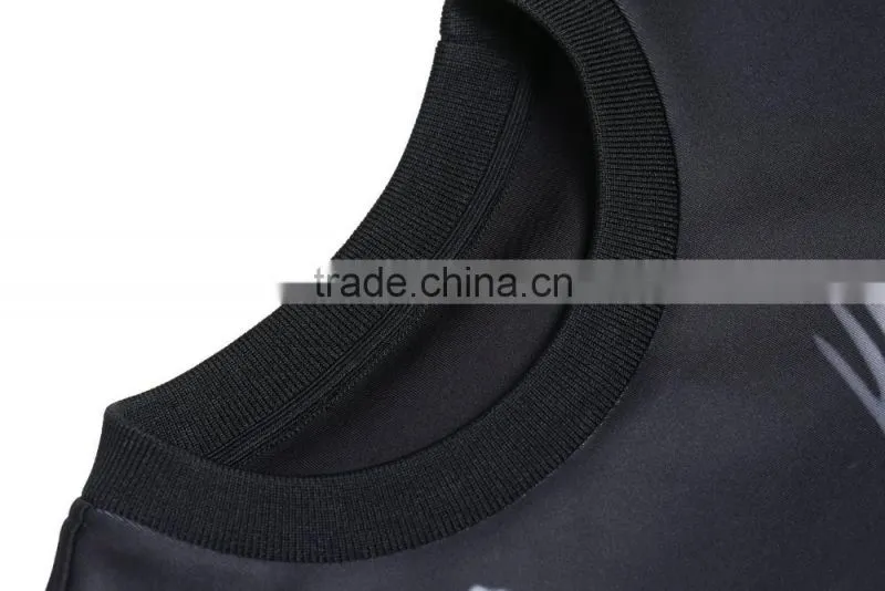 fashion printing O-neck long sleeve black thin pullover jersey t shirt for men