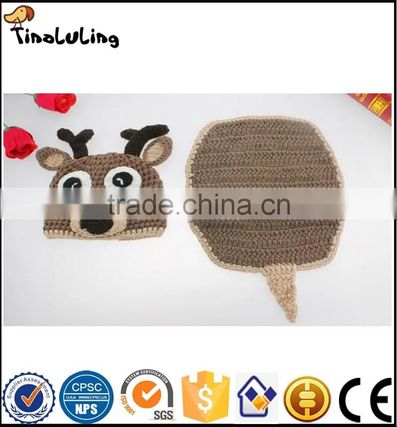 Newborn Costume baby hat Short Set handmade Knit crochet photography props deer design