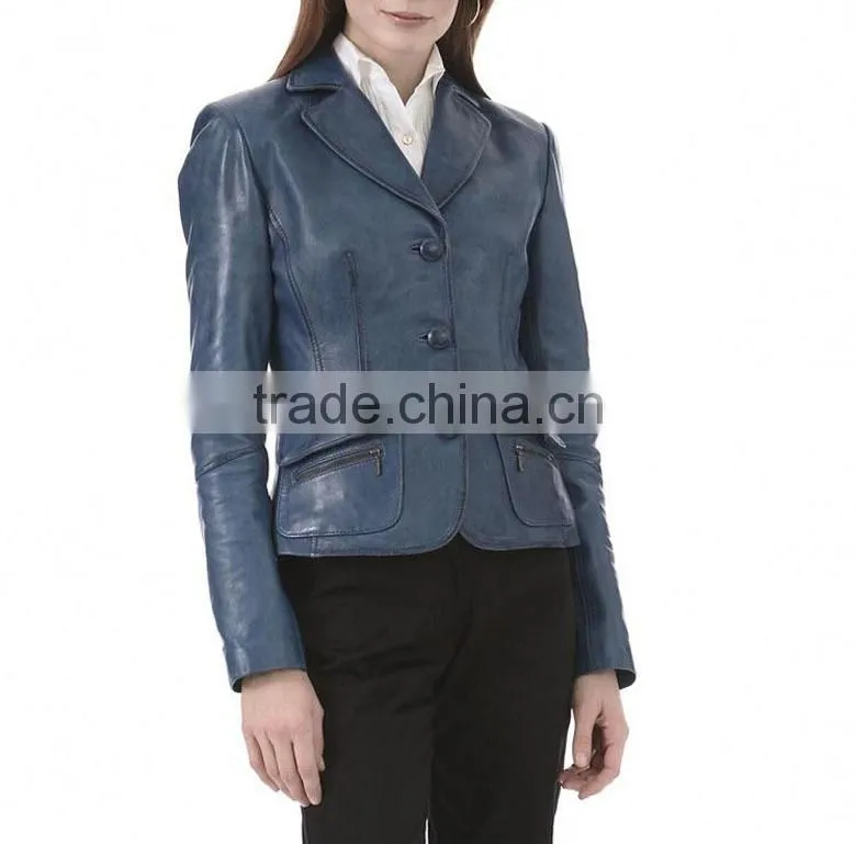 Women leather long coat with front zipper