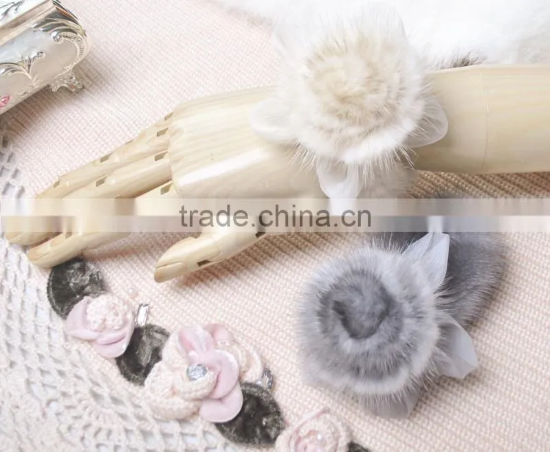 YR384 women real mink fur flower accessory snood