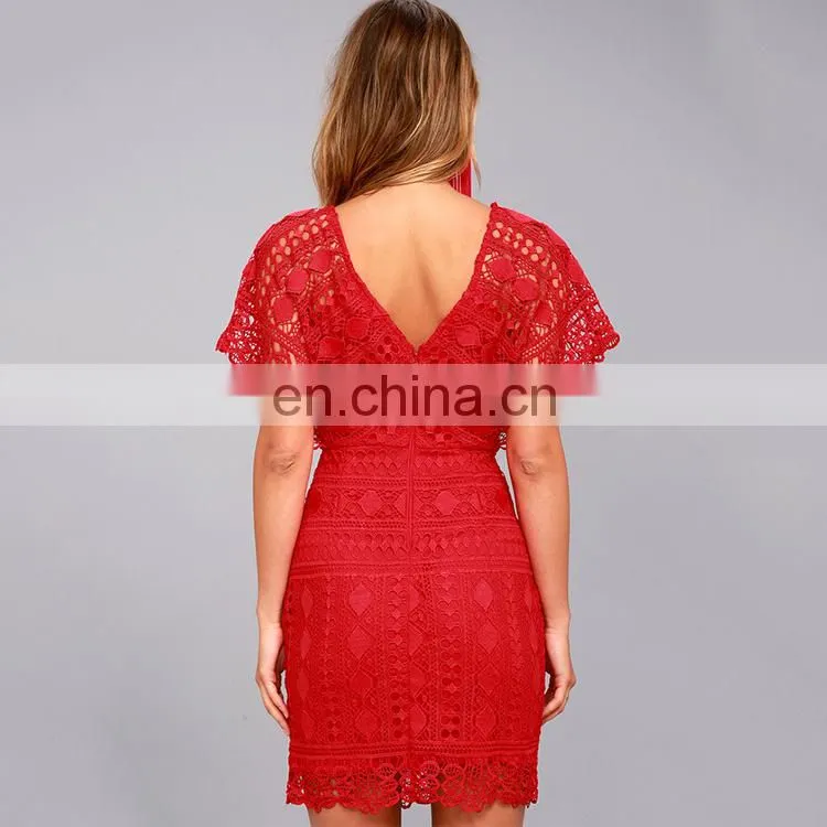 Alibaba fashion v neck cape sleeve ladies casual dress hollow out lace sexy women dresses