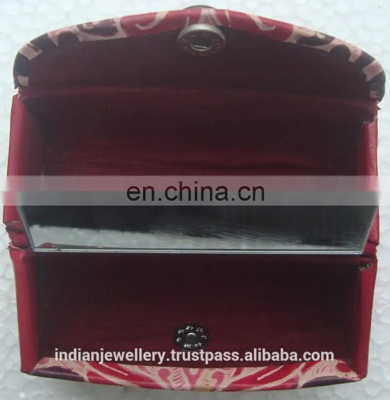 Embossed leather lipstick cosmetic mirror case manufacturer exporter