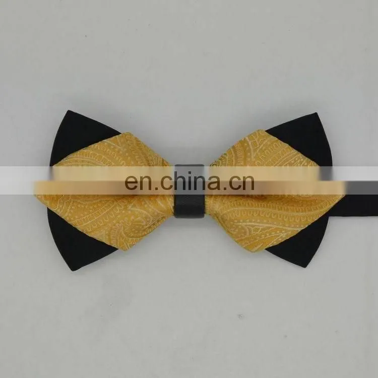 Yellow Pre-tied Diamond Bow Tie For Mens