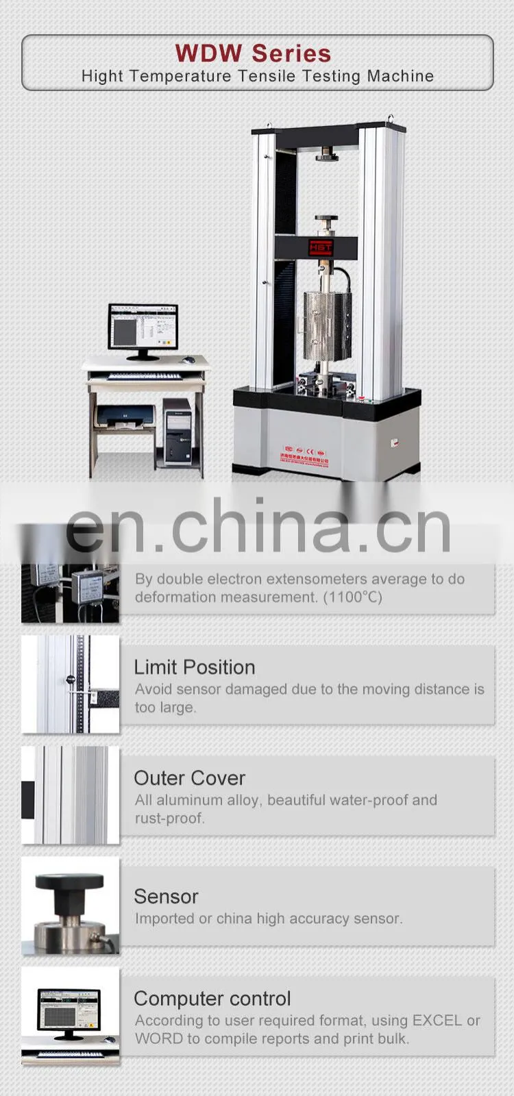 Metallurgical iron steel high temperature tensile strength test machine