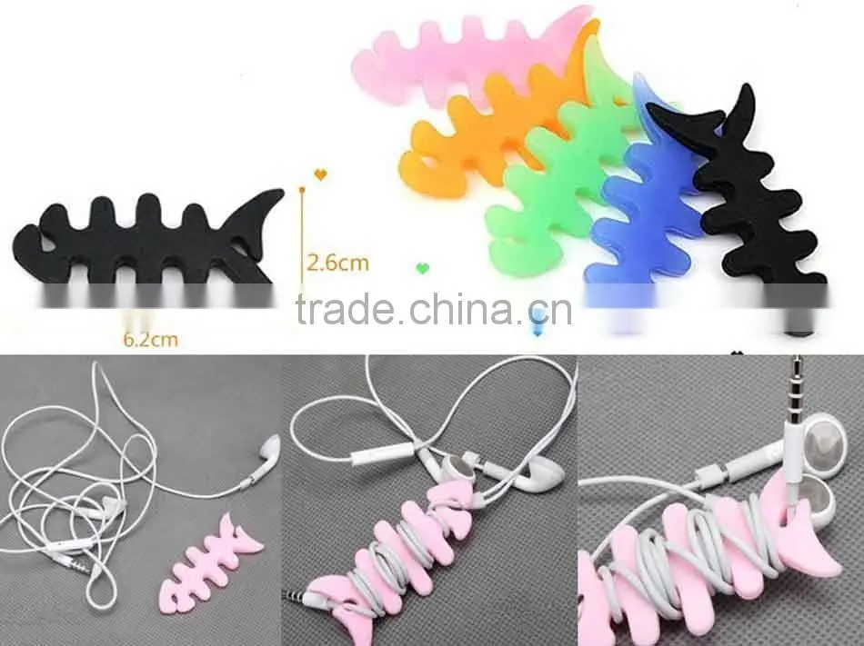 Customer cable clips colorful fish shape silicone cable tidy silicone bobbin winder