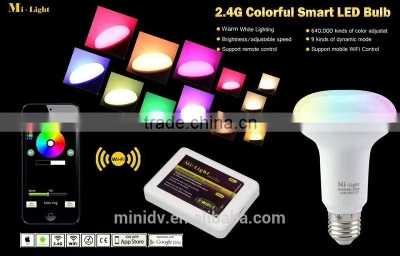 50000 Hours Lifespan 9W RGBW Mi.light E27 WiFi LED Bulb 6000-6500K Color Temperature Adjustable With Free Remote Android IOS APP