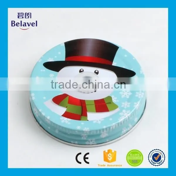 70mm Christmas design jar bottle lid custom printing metal cap for mason jar