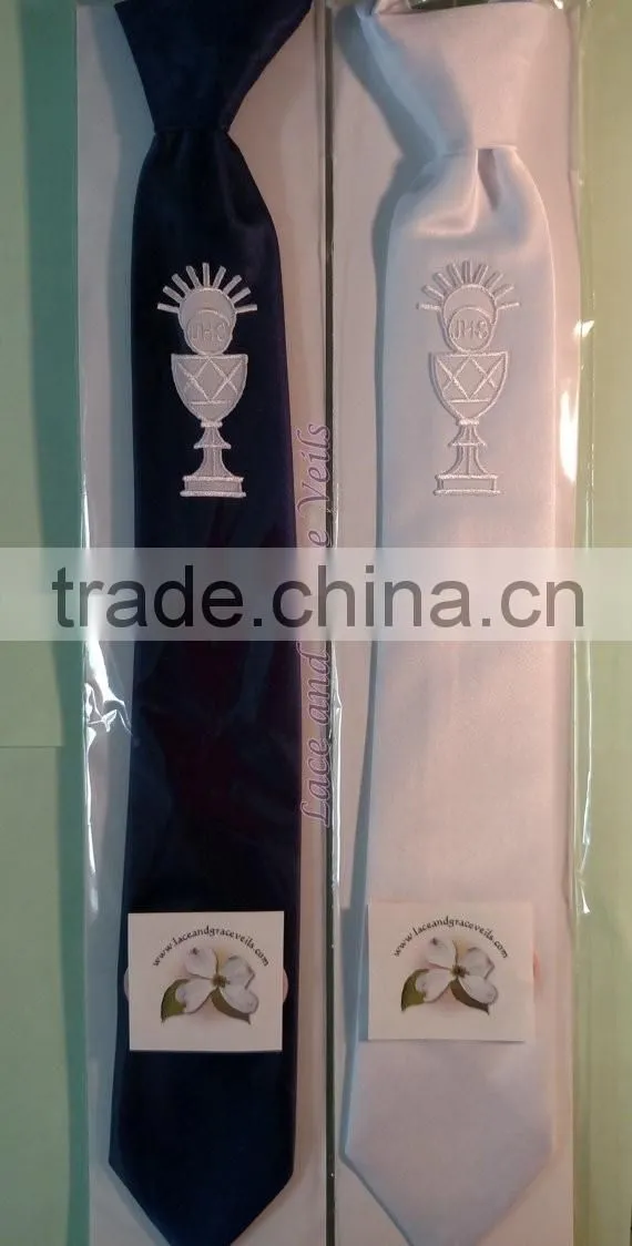 Boys First Communion Tie with Embroidered Cross
