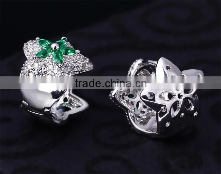 New White Gold Green Color CZ Stones Star Charm Pendant Jewelry Necklace Set