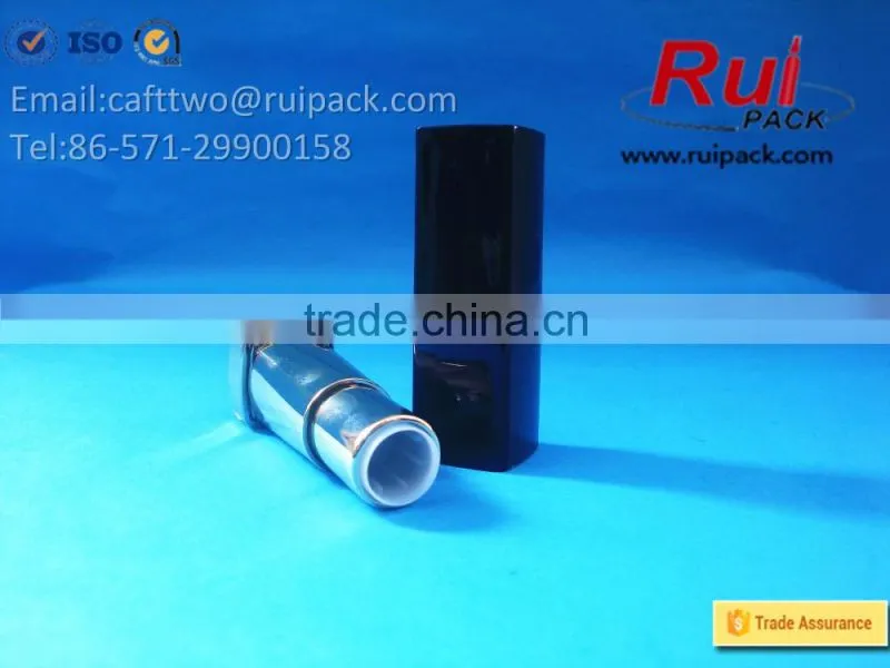 Black square lipstick tube with all cover cap, sqaure lip stick tube with gold inner
