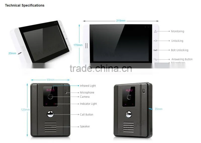 7" Wired Video Door Phone Hands-free Intercom Night Vision Camera Color Monitor