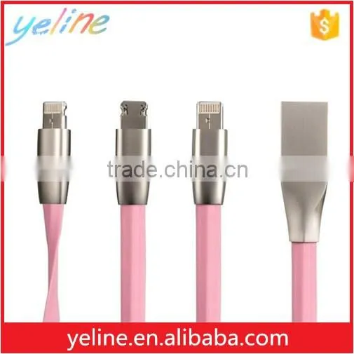 2016 popular stainless steel one side mic usb one side for iphpne data cable for oppo R9/N1/A53