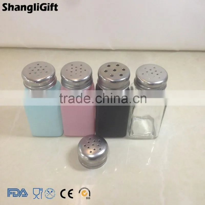 New Design Colored Square Glass Spice Jar Bottles With Screw Cap