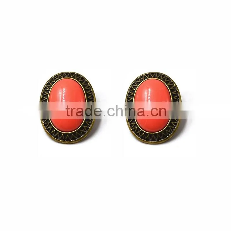 Hot Antique Bronze Plating Orange Resin Inlaid Imitation Jewellery Earrings