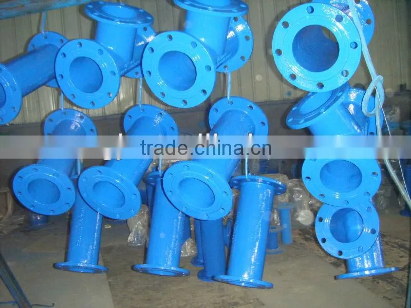 Double socket tee with flange branch fitting for DI pipe